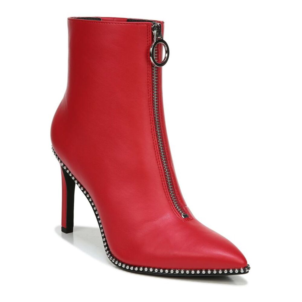 BAR III Womens Red Ball Chain Front Zip Ring Pull Briget Stiletto Booties 5.5 M